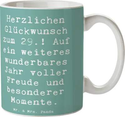 Produktbild von Mr. & Mrs. Panda Becher Spruch 29. Geburtstag - Meeresbrise - Geschenk, Abenteuer, Kaffeetasse, Trinkbecher, Alter, Geburtstagsgeschenk, besondere Geschenke, Meilenstein