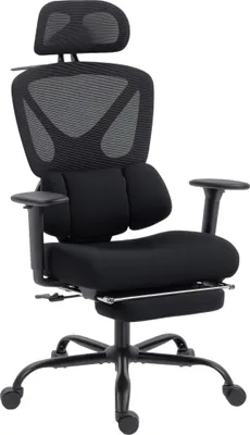 Produktbild von Ergonomischer Bürostuhl mit Rollen, Netzstoff, Lendenstütze, Computerstuhl mit Armlehnen, verstellbare Kopfstütze