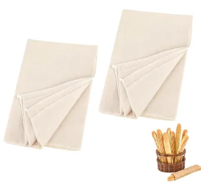Produktbild von Backtuch Set 2 Stück 150x60cm Gärleinen Leinentuch Brotbacken Baguette Teig Gärhilfe Baumwolle Backzubehör Küche Hobbybäcker