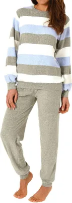 Produktbild von Damen Frottee Pyjama lang mit Bündchen in einer tollen Streifenoptik – 271 201 93 238 ; hellblau , 36