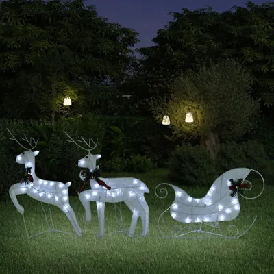 Produktbild von The Living Store Rentier mit Schlitten Weihnachtsdekoration 60 LEDs Outdoor Weiß