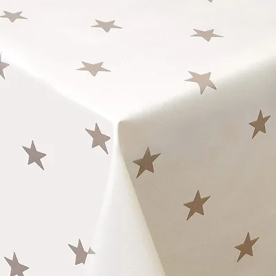 Produktbild von PVC Tischdecke Star creme Sterne gold Wachstuch · Breite & Länge wählbar · abwaschbare Tischdecke Weihnachten, Größe:130 x 200 cm