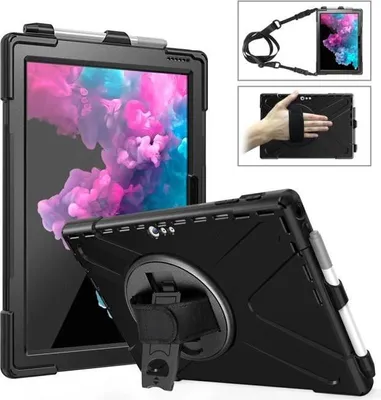Produktbild von Schutzhülle für Microsoft Surface Pro 7 / Surface Pro 6 / Surface Pro 5 / Pro 4 [Stifthalterung][360°-Ständer][Schultergurt] – Schwarz