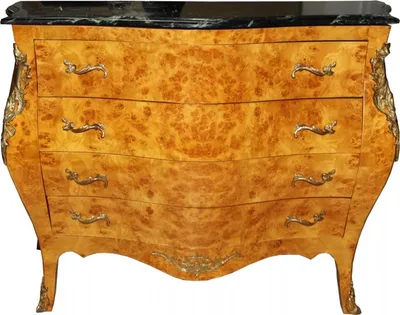 Produktbild von Casa Padrino Barock Kommode Vogelaugenahorn mit 4 Schubladen und Marmorplatte 125 cm - Handgefertigt aus Massivholz