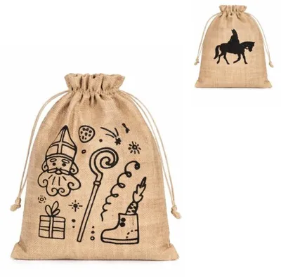 Productafbeelding van Sinterklaascadeauzakje Jutezak 20 x 25 cm, 2 stuks, set van 3