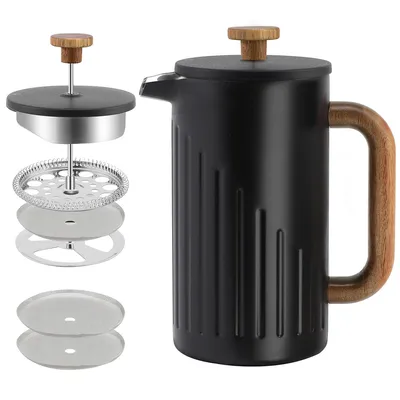 Produktbild von Edelstahl French Press mit Holzgriff – 1L Kaffeedrücker mit Feinsieb, für Kaffee, Tee & Milchaufschäumen