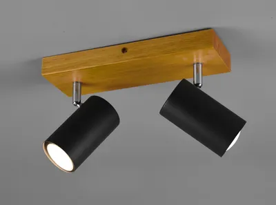 Produktbild von LED Deckenstrahler 2-flammig schwenkbar Schwarz & Holz - Flurbeleuchtung Galerie