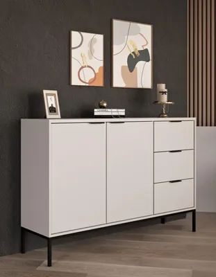Productafbeelding van Moderne commode van kasjmierhout met zwarte handgrepen - ideaal voor woonkamer en slaapkamer