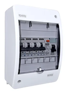 Produktbild von RoadEu - Aufputz-Sicherungskasten IP42, Vorverdrahteter Stromverteiler 230V mit FI 40A Typ A & 4x LS-Automaten (3x C16A, 1x C10A)