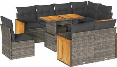 Zdjęcie produktu dla vidaXL 9-częściowa sofa ogrodowa z poduszkami szary rattan akacja