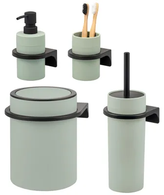 Produktbild von bremermann Bad-Set SAVONA 4tlg. mit Seifenspender, Becher, Kosmetikeimer 5,5 Liter und WC-Garnitur aus Kunststoff in Salbeigrün