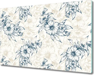 Produktbild von Glas Schneidebrett Herdabdeckplatten Schneideplatten - 80x52 cm - Blumen blau gold