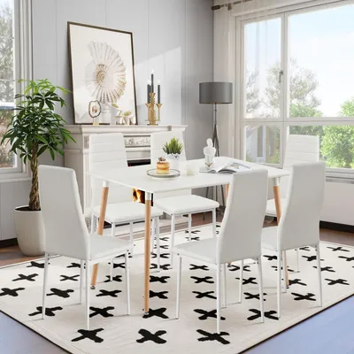 Obrázok produktu pre Jedálenská zostava Essgruppe: jedálenský stôl s 6 stoličkami, obdĺžnikový tvar, rozmer 110 cm, farba: biela, materiál: MDF/masívne drevo (buk)