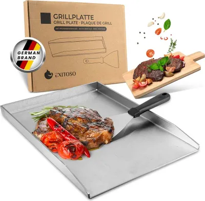 Produktbild von EXITOSO Grillplatte + Grillspachtel - rostfreier Edelstahl - 30x40cm