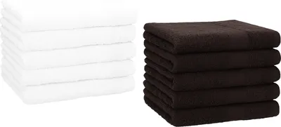 Produktbild von Betz 10 Stück Gästetücher 30x50 cm PREMIUM 100% Baumwolle Set Farbe: weiß und dunkelbraun