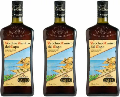 Immagine prodotto di Set da 3 bottiglie di liquore alle erbe Vecchio Amaro del Capo, distillato calabrese, alcol, bottiglia, 35%, 3 x 1 L