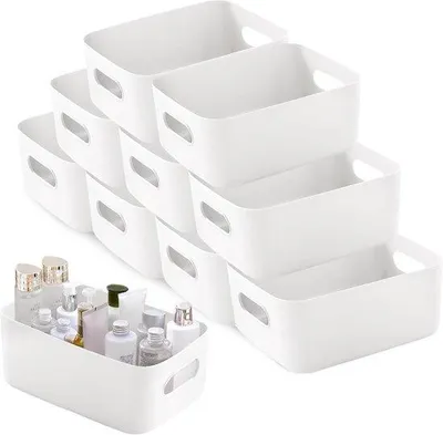 Produktbild von Famanu Aufbewahrungsboxen Set – 10 große Kunststoff-Organizer mit Griffen, weiß
