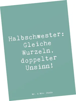 Produktbild von Mr. & Mrs. Panda Postkarte Spruch Halbschwester Unsinn - Meeresbrise - Geschenk, Ansichtskarte, Patchworkfamilie, Familie, Grußkarte, Humor, Fotokarte, Geschenke