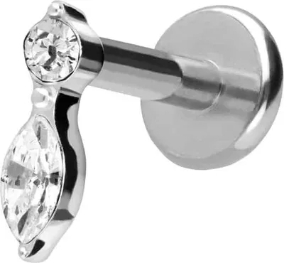 Produktbild von Ohrpiercing, Nasenpiercing Titan Labret mit Push Fit KRISTALLBLATT Silber Stablänge: 6mm | Stabstärke: 1,2mm