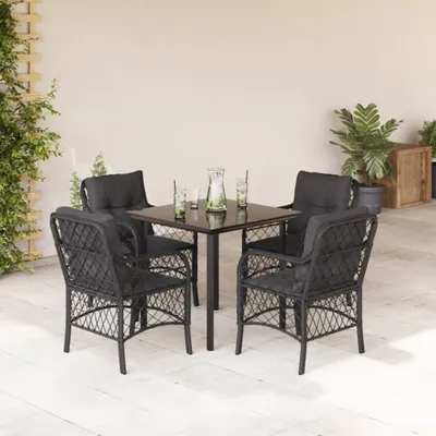 Productafbeelding van 5-delige tuinset met kussens, zwart, van polyrotan