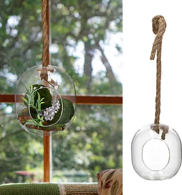 Produktbild von Glaskugel zum Aufhängen 11,5x13cm Glasgefäß Juteschnur Dekokugel Pflanzkugel Pflanzglas