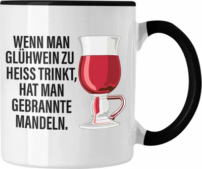 Produktbild von Trendation - Glühwein Tasse Lustig Spruch Glühweinbecher mit Henkel Doppelwandig Glühweintassen Gläser Weihnachtsmarkt Becher Tassen Geschenk - Gebrannte Mandeln (Schwarz)