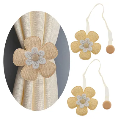 Produktbild von GIRASOLE HOME Raffhalter aus Stoff in Blumenform mit Magneten, 2 Stück, Beige