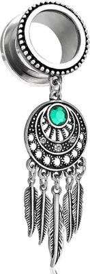 Produktbild von Flesh Tunnel Ohr Piercing Ohrstecker Traumfänger Dreamcatcher Feder Vintage Edelstahl Schraubverschluss silber 5 mm