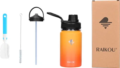 Produktbild von RAIKOU Trinkflasche 350ml Wasserflasche Thermoflasche mit 2 Deckel Mango