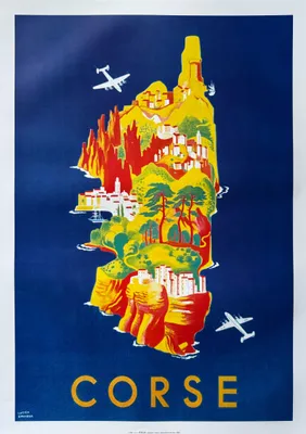 Zdjęcie produktu dla PLAN TURYSTYCZNY KORSYKI – AIR France – Lucien Boucher – plakat o wymiarach 50 x 70 cm