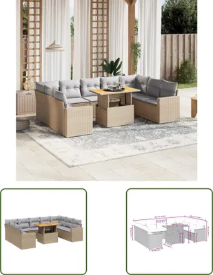 Produktbild von The Living Store 10-tlg. Garten-Sofagarnitur mit Kissen Beige Poly Rattan