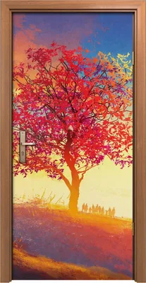 Produktbild von Türposter 90x200 cm Türaufkleber Türtapete Türfolie Klebefolie Herbst Landschaft Einzelbaum am Berg