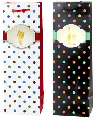 Productafbeelding van Wijnfles Cadeauzakje Met Stippen 35 X 12 X 9 Cm