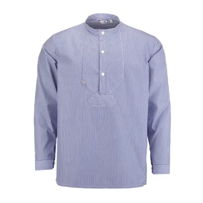 Produktbild von modAS Uni Fischerhemd Sommer Langarm-Shirt mit Stehkragen - Gestreiftes Hemd im Finkenwerder-Stil in Marine-Weiß (54) Größe Damen 60 – Herren 66
