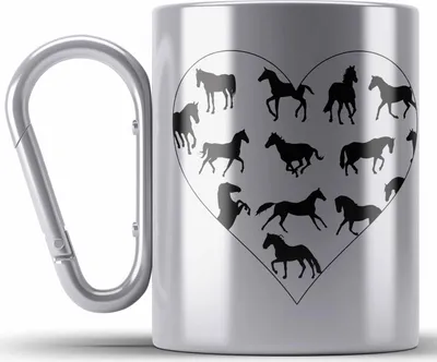 Produktbild von Trendation - Lustige Reiter Sprüche Geschenk Edelstahl Tasse Karabiner Reiterin Pferde Mädchen Geschenkidee Pferde Grafik Herz (Silber)
