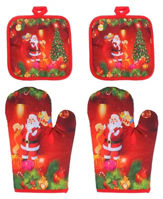 Immagine prodotto di Guanti da forno natalizi, confezione da 4 pezzi - Presine resistenti al calore - Guanti da forno per cucinare - Presine da cucina divertenti - Guanti per microonde - Sottopiatto termici per la cucina