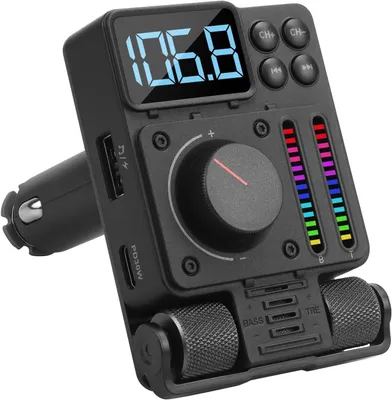 Bluetooth 5.3 FM-Transmitter, 30W PD, Freisprecheinrichtung, USB-C, schwarz