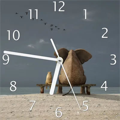 Produktbild von Wallario Design Wanduhr Elefant und Hund sitzen auf einer Bank aus Echtglas, Größe 20 x 20 cm