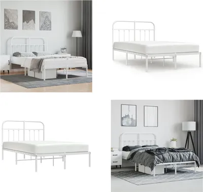 Produktbild von vidaXL Bettgestell mit Kopfteil Metall Weiß 120x200 cm - Bettgestell - Bettgestelle - Bettrahmen - Bett