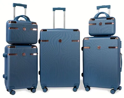 Image de Ensemble de valises en cinq pièces - Valise de voyage - Valise à roulettes - Bagages - Valise rigide - Bleu marine - Coque en ABS