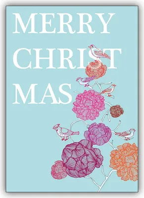 Produktbild von Edle Designer Weihnachtskarte Blumen und Vögeln: Merry Christmas