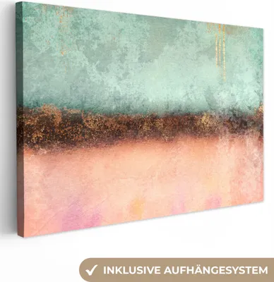 Produktbild von MuchoWow® - Leinwandbilder - Gold - Farbe - Abstrakt - Grün - Rosa, Wandbild, Wanddeko Bilder Wohnzimmer, 120x80 cm