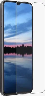 A screen protector is shown placed on a smartphone.