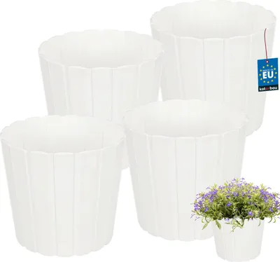 Produktbild von KOTARBAU® 4er Set Blumentopf Pflanzkübel ⌀ 20 cm H: 18 cm Weiß Kunststoff Pflanztopf für Zimmerplanzen Blumentöpfe Groß Außen Übertopf Balkon Dekorativ