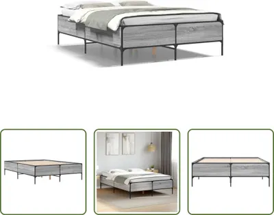 Produktbild von The Living Store Bettgestell Grau Sonoma 140x190 cm Holzwerkstoff und Metall