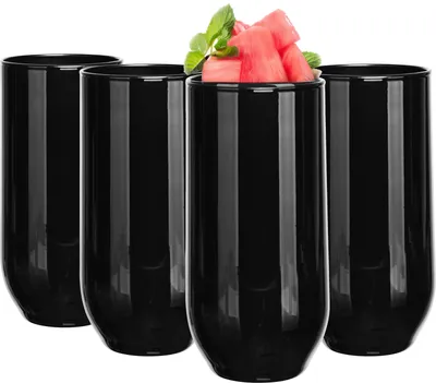 Produktbild von GLASMARK® schwarze Gläser 4-Set 400 ml Große (max. 420 ml) 4 Stück Longdrinkgläser transparent Saft und Cocktail Party Trinkglaswaren Saftgläser