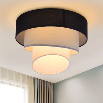 Image de ZMH Plafonnier Salon Plafonnier Tissu Abat-jour 40 cm Blanc chaud Chambre E27 Moderne noir(sans ampoules)