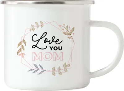 Produktbild von Emaille Tasse Spruch Love You Mom Liebe Blumenmotiv Geschenkidee Muttertag Geburtstag