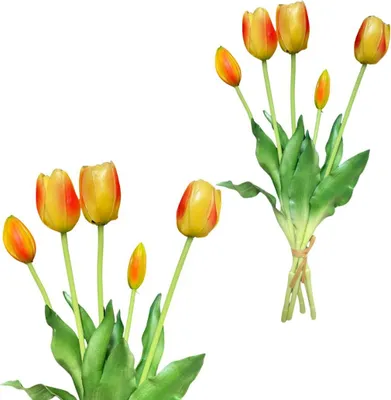Immagine prodotto di Tulipani giallo-arancio - bouquet di gomma con tulipani 39 cm Real Touch colore 16