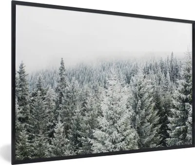 Produktbild von MuchoWow® Gerahmtes Poster Wald - Schnee - Winter - Jahreszeiten - Tannenbaum 90x60 cm - Poster mit Schwarzem Bilderrahmen Wandposter Rahmen Foto Bilder - Fotorahmen - Foto-Plakat